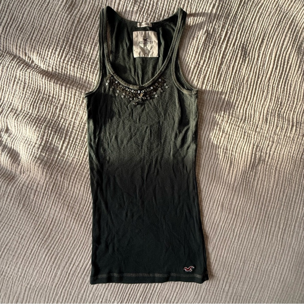 Hollister Hunter Green Tank Top with Embellishments